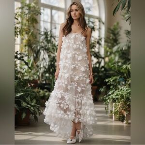 NWT Helsi Athena Strapless Sheer 3D Floral Midi Dress in Ivory Size M